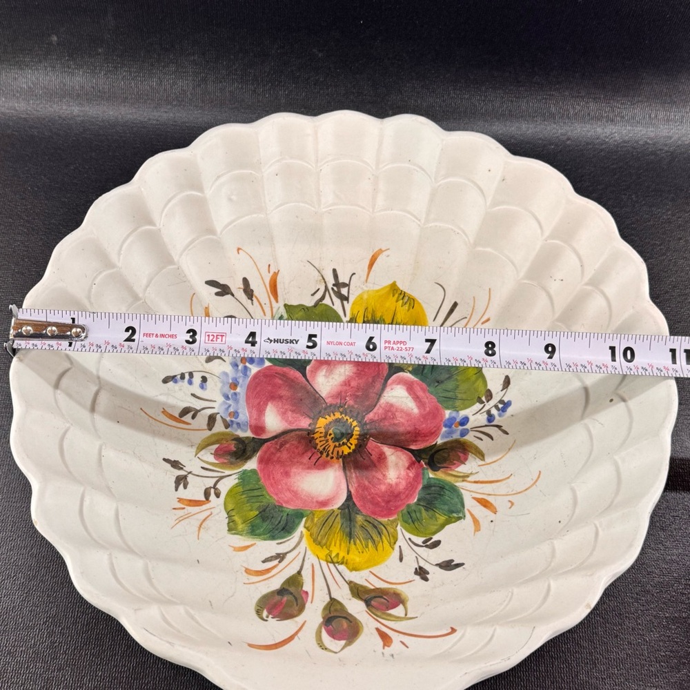 Vintage Italian Pottery Large Scalloped Edge Bowl Hand Painted Florals - Picture 7 of 7